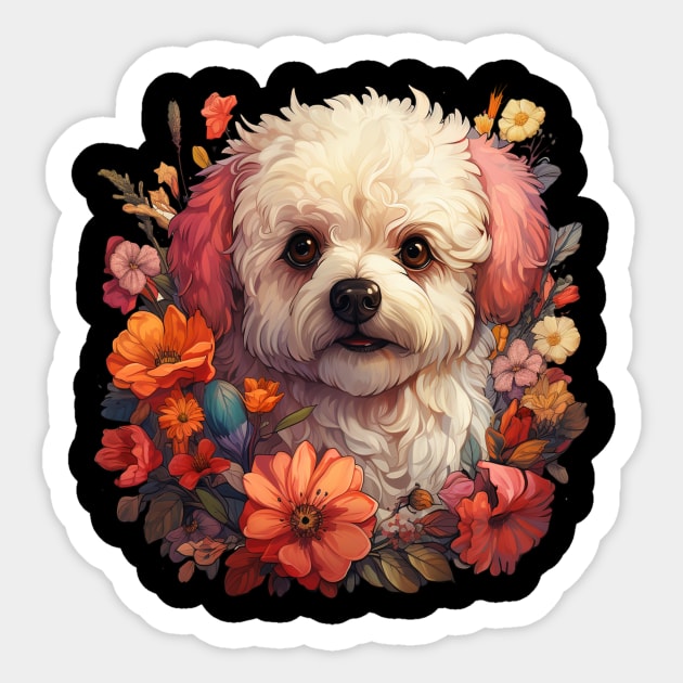 Bichon Frise Dog Floral Sticker by Paul Walls